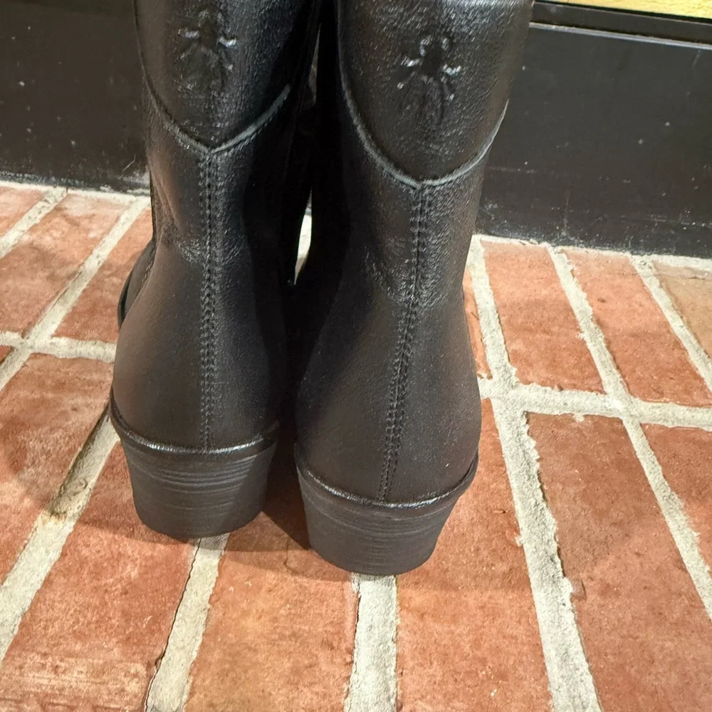 Fly London Black Wedge Boots with Snakeskin Detail - Picture 2 of 6
